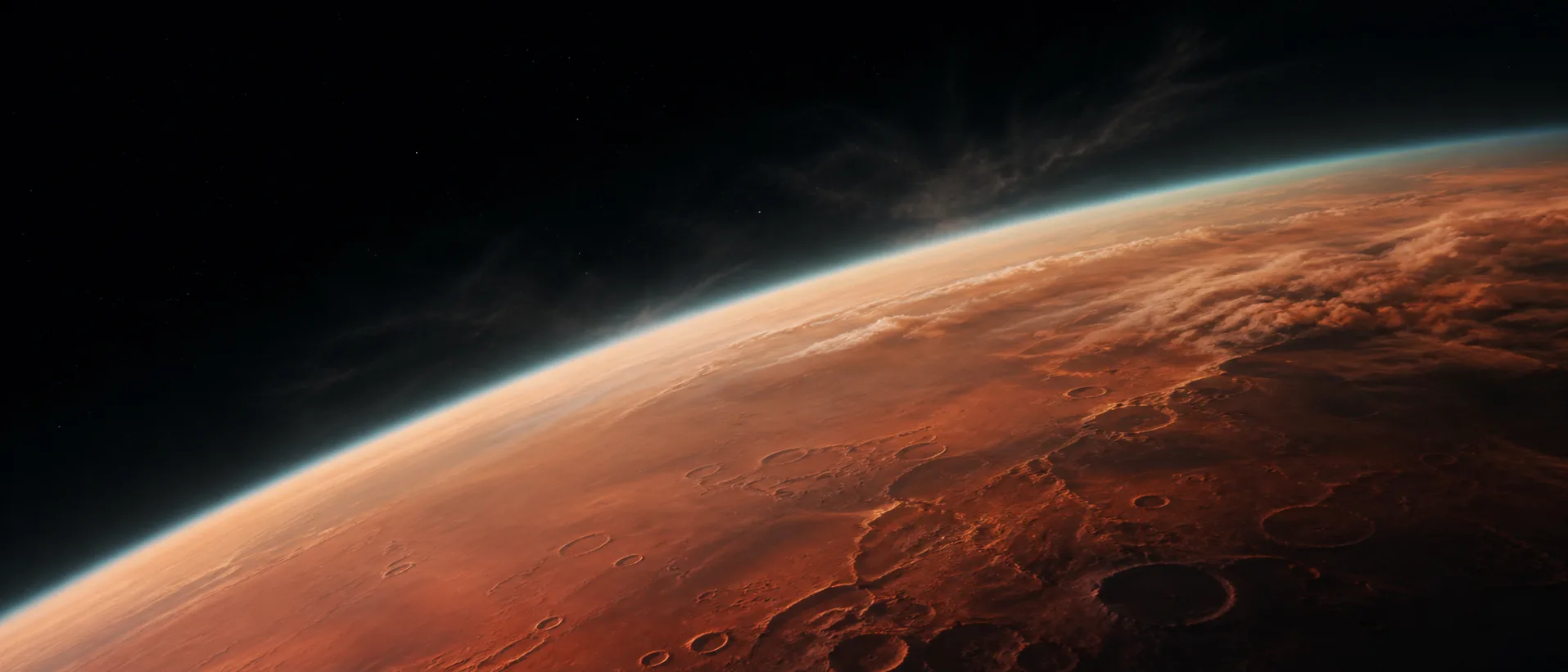 Mars seen from orbit at dawn, concept view
